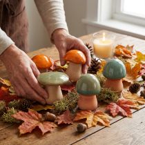 Artikel Keramiek paddestoelen decoratie bruin groen blauw keramiek decoratie Ø4/5cm 6 st