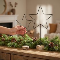 Artikel Grote sterdecoraties op een natuurlijke houten basis - zwart, 60 cm - elegante kamerdecoratie 30x10x60cm 2st