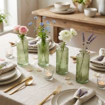 Artikel Minivazen glas met groeven retro bloemenvaas groen Ø5cm 4st