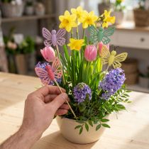 Artikel Bloemstokjes voor lentedecoratie, houten decoratieve vlinders, 6 x 8 cm, 10 stuks