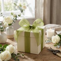 Artikel Organza lint groen cadeaulint geweven rand olijfgroen 15mm 50m