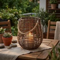 Artikel Decoratieve lantaarn, kaarsdecoratie met handvat, lantaarn in mand Ø23cm H27cm