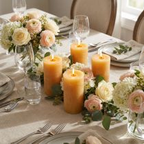 Artikel Set van 4 honingkleurige pilaarkaarsen, 70x120mm - Decoratieve kaarsen voor tafeldecoraties, bruiloften en feesten