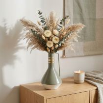 Artikel Vintage decoratieve metalen kan met handvat in grijs en goud, Ø18cm H33cm, ideaal voor droogbloemen en kunstplanten