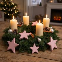 Artikel Houten sterrendecoratie sterren kerstdecoratie roze glans Ø5cm 8 st