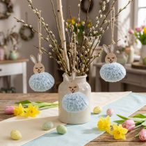 Artikel Puschelbunny blauw deco hanger hout pluche ca. 7×7×10cm 6st