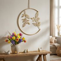 Artikel Metalen wanddecoratie, hangend, goud, Ø38cm, takken, antiek, zomerse charme