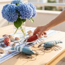 Artikel Kreeft hout en metaal maritieme decoratie rood/blauw L16cm 4st