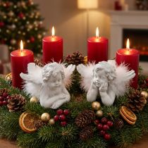 Artikel Engel liggend, kerstversiering, engelendecoratie met veren, Advent wit H8 / 8.5cm L14 / 12.5cm set van 2