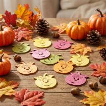 Artikel Strooidecoratie lachende appel, herfst, tafeldecoratie, krabappel oranje, geel, groen, roze H3,5cm B4cm 72 st