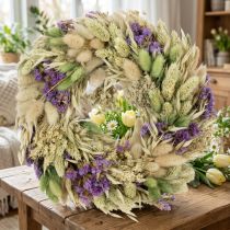 Artikel Krans van gedroogde bloemen voor de lente en zomer, voor op tafel en bij de voordeur, voor speciale gelegenheden met kleurrijke accenten, 26 cm