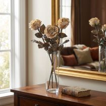 Artikel Decoratieve rozen crème witte kunstrozen zijden bloemen antieke look L65cm verpakking van 3