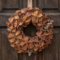 Artikel Krans van gedroogde lotusbloemen, decoratieve deurkrans, 35 cm
