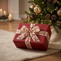 Artikel Cadeaulint beer met kerstmuts en cadeautjes 40 mm 15 m