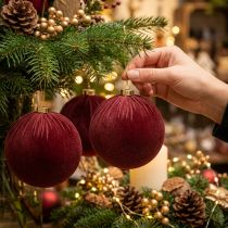 Artikel Kerstbal, rood fluweelachtig, om op te hangen, 15 cm, 3 stuks