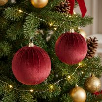 Artikel Grote rode kerstbal met fluweelachtige afwerking, 20 cm, 3 stuks