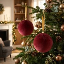 Artikel Grote rode fluwelen kerstboomversiering om op te hangen, 25 cm, 2 stuks
