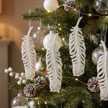 Artikel Veren om op te hangen, kerstboomversiering, decoratieve veren met glitter, bruiloft wit L19cm 12st