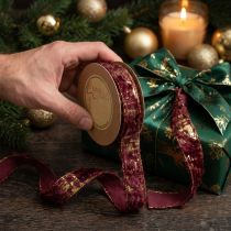 Artikel Decoratief lint met bont, imitatiebontlint, Bordeaux goud, 25mm, 15m