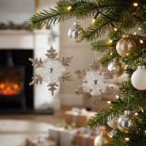 Artikel Kerstboomdecoratie sneeuwvlok glitter parel 2st