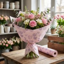 Artikel Bloemenpapier met hartmotieven voor decoratieve bloemstukken, 25 cm x 25 m