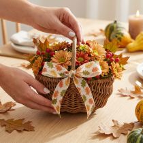Artikel Cadeaulint, herfststoflint met eikenbladeren, crèmekleurig, 15 mm, 18 m