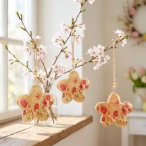 Artikel Houten hanger Lentebloemen in natuurlijk roze H9cm 4 st.