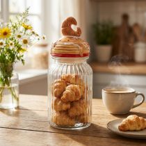 Artikel Bonbonière glazen koektrommel met deksel croissant Ø11cm H28,5cm