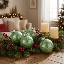 Artikel Kerstbal, kerstboomversiering, glazen bol groen gemarmerd H6,5cm Ø6cm echt glas 24 st