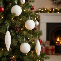 Artikel Sneeuwdecoratie Kerstversiering ballen kegels Ø4/8cm 18 st