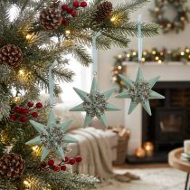 Artikel Kersthanger deco ster om op te hangen Mint 4st