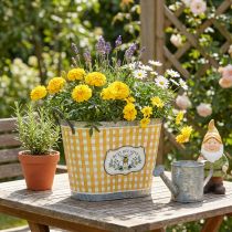 Artikel Ovale plantenpot met bijenmotief, geruit patroon, zomerdecoratie, plantenbak, 38×24×29 cm