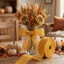 Artikel Decoratief lint jute geel mosterd rasterlint knutsellint 5cm 40m