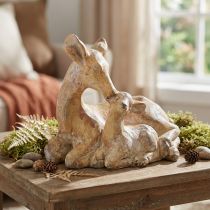 Artikel Decoratief figuur hert met reekalf gegoten steen bruin wit 20×11×17cm