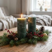 Artikel Set van 2 stompkaarsen, donkergroen, 85x200mm – Elegante, duurzame decoratieve kaarsen voor een sfeervolle ambiance