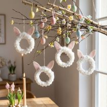 Artikel Paasdecoratie decoratieve ring konijnenoren deurdecoratie wit Ø13cm 4st