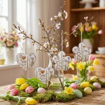 Artikel Hangdecoratie metalen decoratie harten en bloemen wit 10cm 4 st