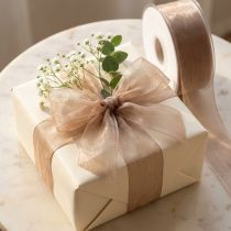 Artikel Organza lint cadeaulint beige lint geweven rand taupe 40mm 50m