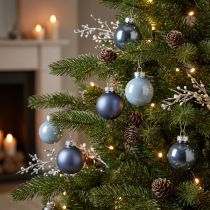 Artikel Mini kerstballen, glas, mat metallic blauw, Ø4cm, 24 stuks