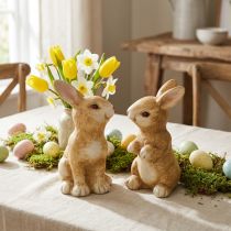 Artikel Bunny zittend, keramiek decoratie, Pasen, paar konijntjes bruin H15cm set van 2