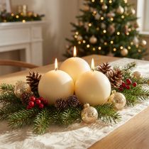 Artikel Crèmekleurige bolkaarsen, 100 mm, 6 stuks - Kerstkaarsen, tafeldecoratie, lange brandduur, Wiedemann RAL-keurmerk