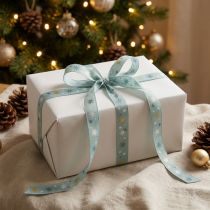 Artikel Lint Kerst, cadeaulint blauw sterpatroon 15mm 20m