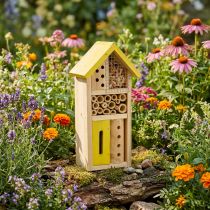 Artikel Insectenhotel geel hout insectenhuis tuin nestkast H26cm