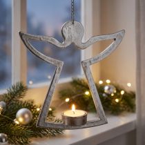 Artikel Theelichthouder met engel, kaarsdecoratie om op te hangen, metaal zilver H20cm
