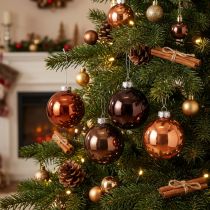 Artikel Kerstballen glas bruin mix boomballen glanzend Ø7,5cm 12st