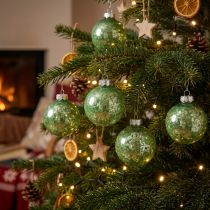 Artikel Kerstbal, boomdecoratie, kerstboombal groen gemarmerd H4,5cm Ø4cm echt glas 24 st