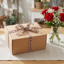 Artikel Cadeaulint hartjes sierlint beige rood 15mm 15m