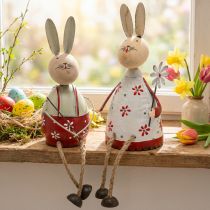 Artikel Konijn met kinderrandje Easter hout, metaal H21/23cm set van 2