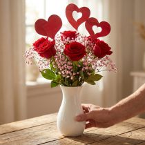 Artikel Bloemenplug hart, houten decoratie om op te plakken, Valentijnsdag, decoratieve plug rood, Moederdag L31-33cm 24 stuks