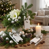 Artikel Decoratieve slee wit zilver met belkoord L13cm 4 stuks